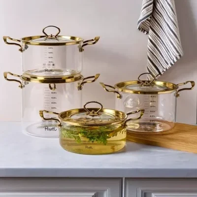 قابلمه پیرکس پروتی ترکیه با دسته و درب طلایی perotti