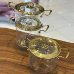 قابلمه پیرکس پروتی ترکیه با دسته و درب طلایی perotti