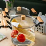 قابلمه پیرکس شعله مستقیم دسته بامبو وارداتی Evtoplus