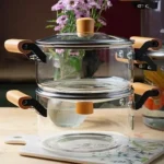 قابلمه پیرکس شعله مستقیم دسته بامبو وارداتی Evtoplus