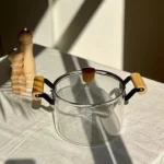 قابلمه پیرکس شعله مستقیم دسته بامبو وارداتی Evtoplus