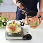 قابلمه پیرکس شعله مستقیم دسته بامبو وارداتی Evtoplus