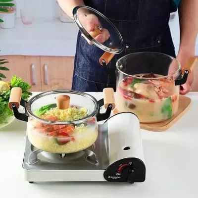 قابلمه پیرکس شعله مستقیم دسته بامبو وارداتی Evtoplus