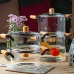 قابلمه پیرکس شعله مستقیم دسته بامبو وارداتی Evtoplus