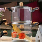 قابلمه پیرکس شعله مستقیم دسته بامبو وارداتی Evtoplus