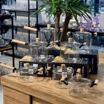 قابلمه پیرکس شعله مستقیم دسته بلند بامبو وارداتی