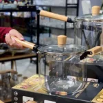 قابلمه پیرکس شعله مستقیم دسته بلند بامبو وارداتی