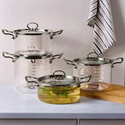 قابلمه پیرکس پروتی ترکیه با دسته و درب سیلور perotti