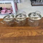 قابلمه پیرکس پروتی ترکیه با دسته و درب سیلور perotti