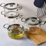 قابلمه پیرکس پروتی ترکیه با دسته و درب سیلور perotti